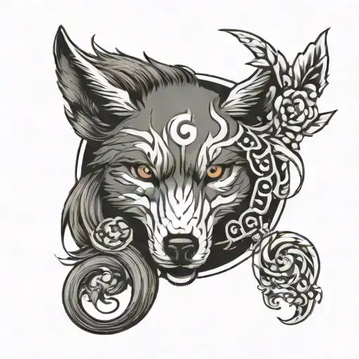 Wolf With Gimini And Cancer Cusp Ying Yang Symbol Made