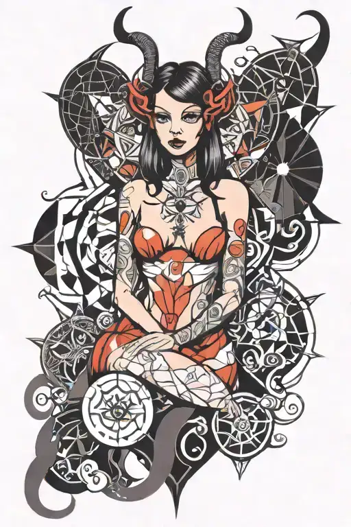 Succubus Female Surounded By Geometric Shapes Embodying The Kawaii Womb Symbol