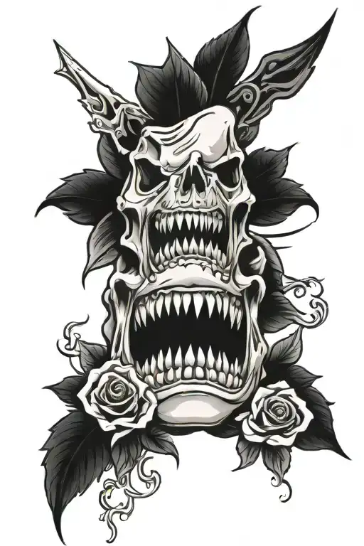 Shark Skull Jaw And Roses