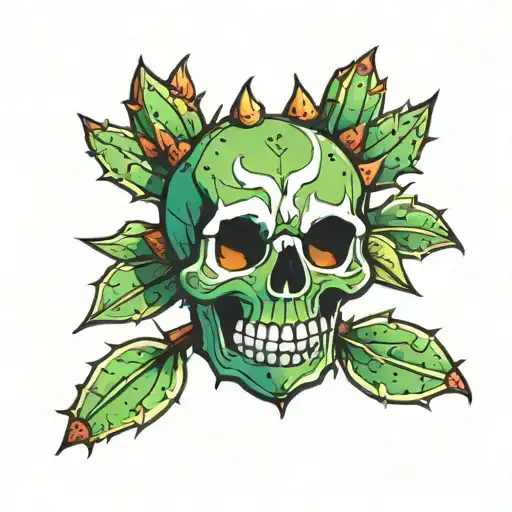 Cartoon Prickly Pear With Skull
