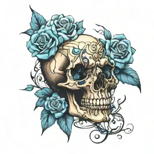 Skull And Blue Roses Wrapped
