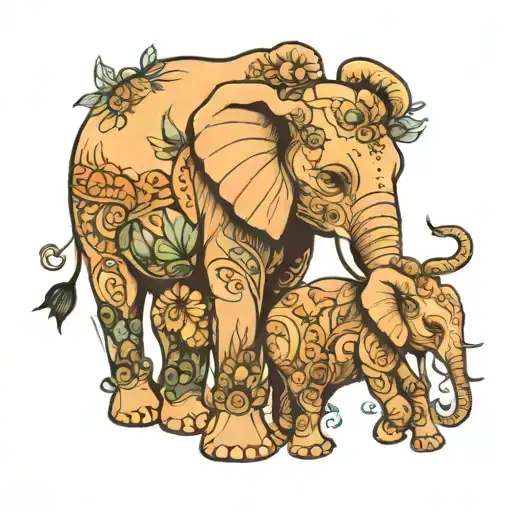 Elephant Mother And Daughter