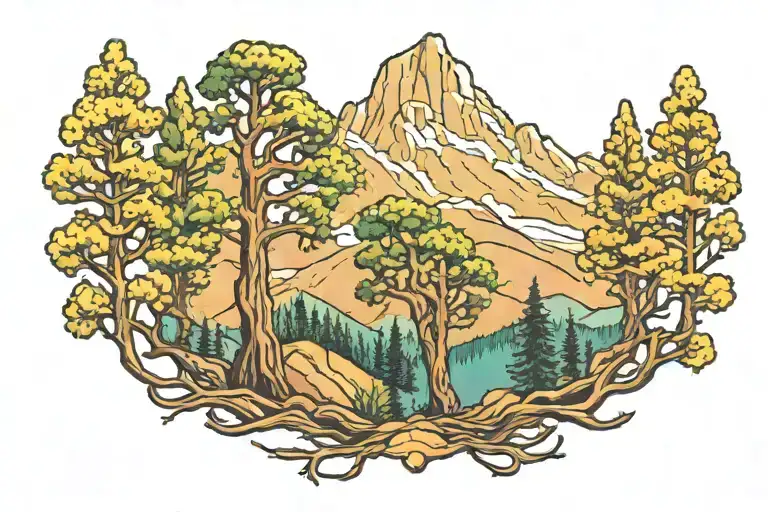 Sequioa Trees Mountain Landscape Bright Colors