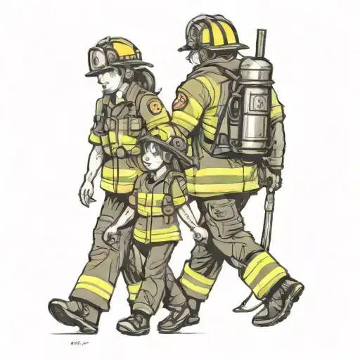 Family Firefighter Walking Away Father Daughter Son