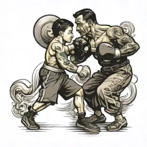 A Father And Son Boxing Together