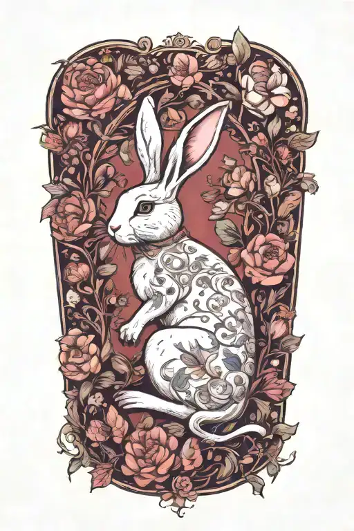 White Rabbit Lounging Surrounded By Flowers
