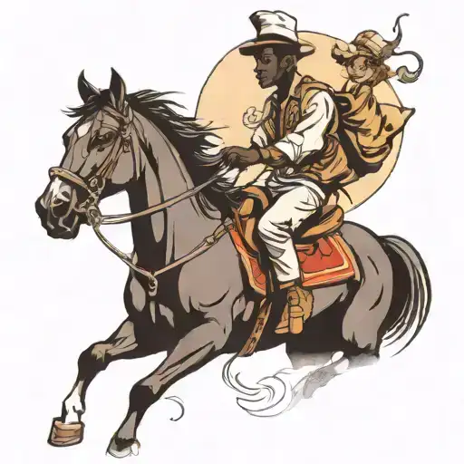 Country Black Boy Riding Horse