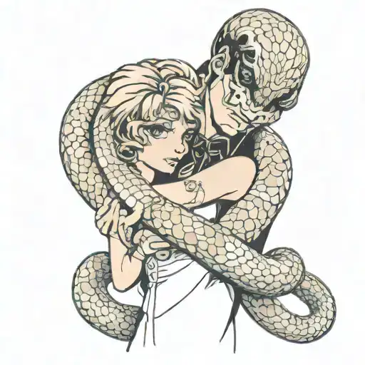 Snake Person Hugging Girl In Lolita Fashion