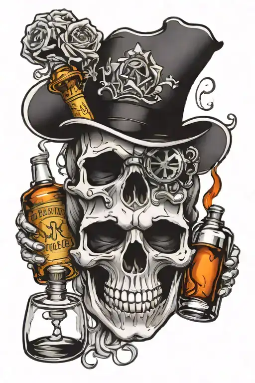 Skull And Alcohol Bottle