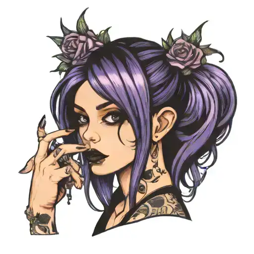 Girl With Purple Black White Emo Hair