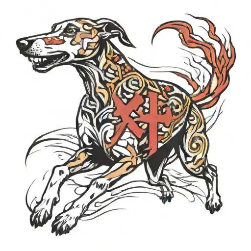 Mean Greyhound Running With Lightning And Maple Leaf And Number 4 Colors Red White And Black