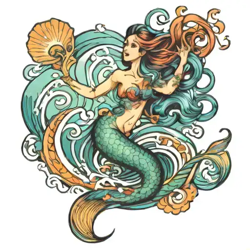 Mermaid And Sea Wave