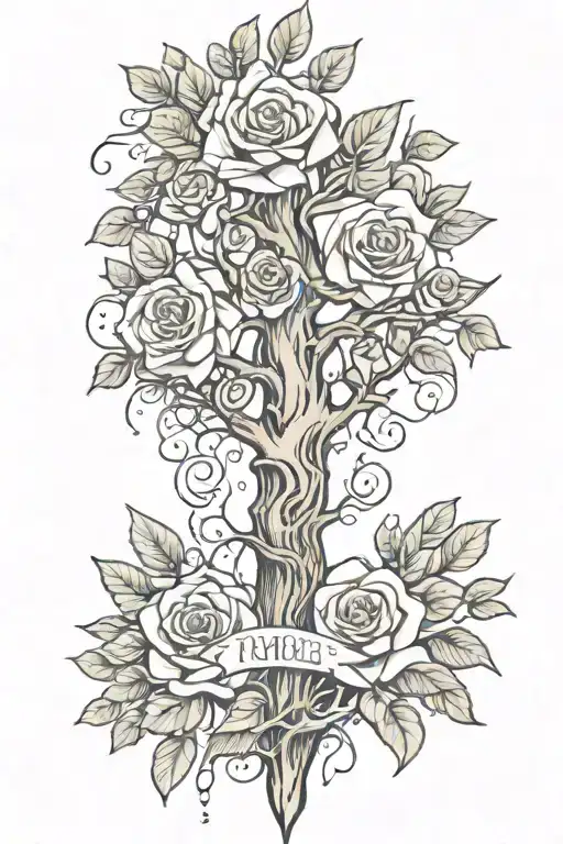 Family Tree With Roses And Water Leg