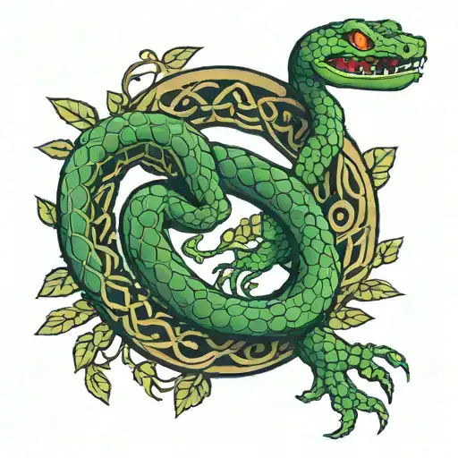 Dark Green Snake Person Coiling Around Tree