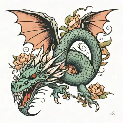 Simple Dragon And Flowers