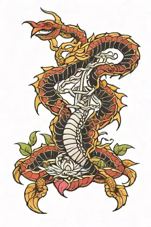 Scorpion Holding Lotus On Scales Intertwined
