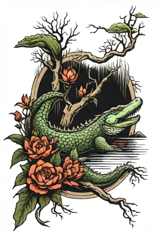 Willow Tree With Crocodile Swimming