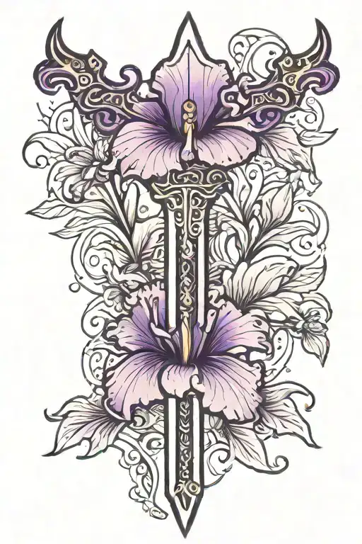 Sword With Purple Iris Flowers