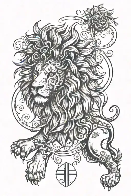 Lion With Dates In Roman Numerals At The Top And Bottom