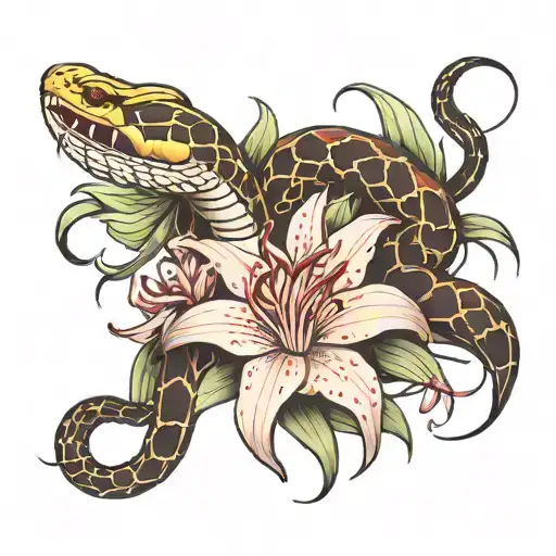 Snake With Spider Lily Flower