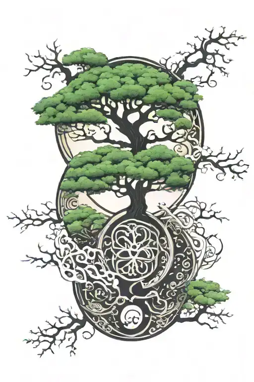 Bonsi Tree Of Life Inside Yin Yang Symbol