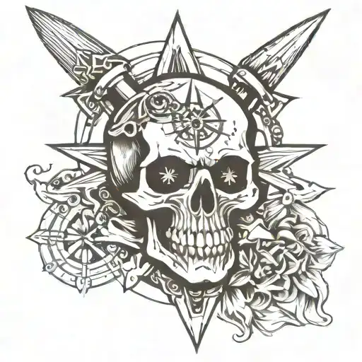 Dagger Piercing Skull With Compass Eye
