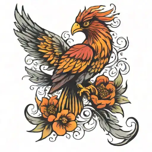 Phoenix Rising From Ashes Girly Floral