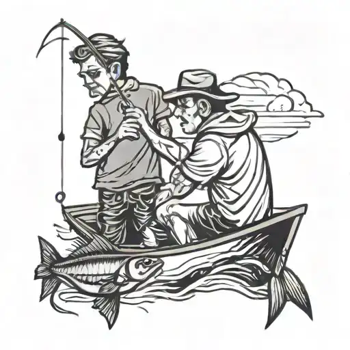 Father And Son Fishing On A Boat
