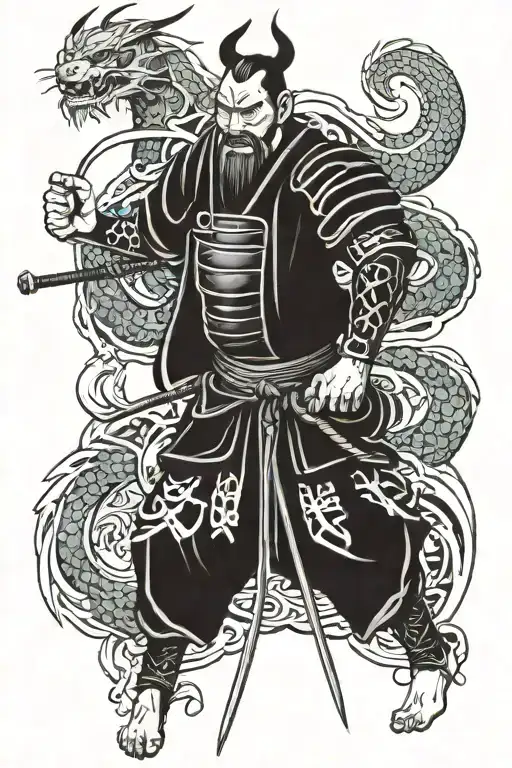 Tattoo Ideas For Leg Calf Considering The Samurai And Dragon Image
