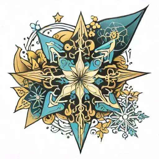 Onamental Line Star A Moon And Snowflake