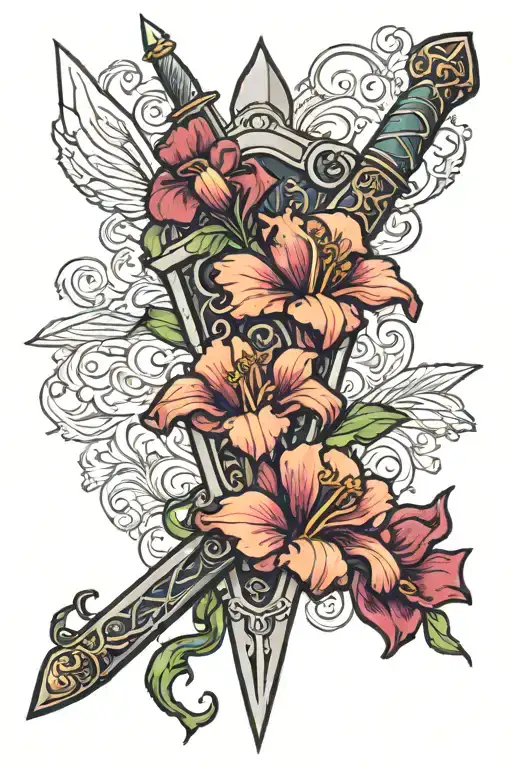 Sword With Iris Flowers