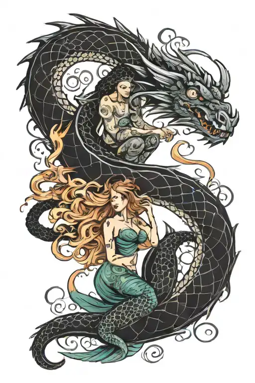 Dragon And Mermaid Surrounded