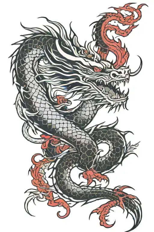 Chinese Sleeve Tattoo Design Black Abd Red Dragon