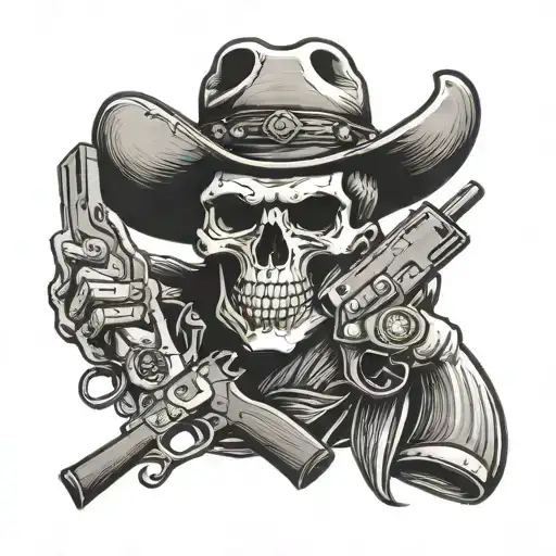 Skull Cowboy Hat And Gun