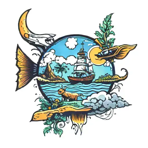 Island With Space Ship Above It Sucking Up A Cow