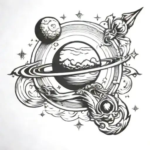 Moon And Saturn Rings