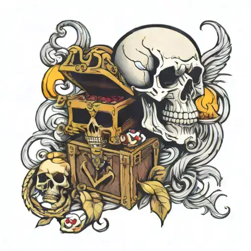Skull With Treasure Chest With Hourglass