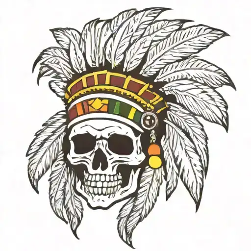 Rasta Skull Wearing Indian Head Dress