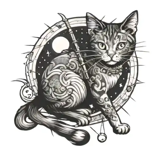 Cat Sitting In Moon While Aiming For A Star