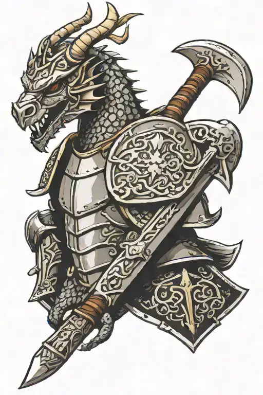Fantasy Dragon Helmet Knight With A Fantasy Axe
