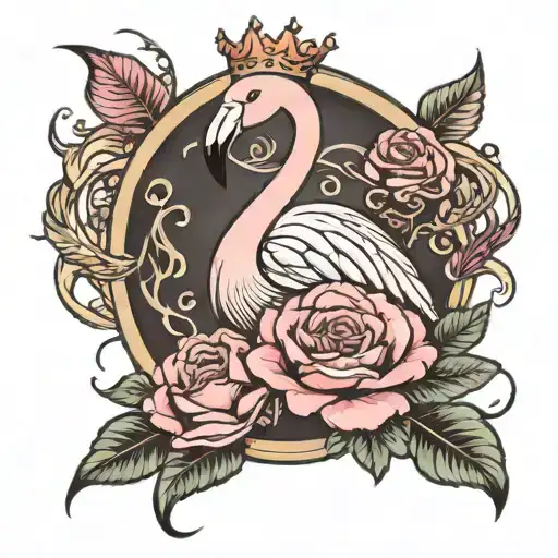 Cutesy Flamingo And Roses With Crown Looking