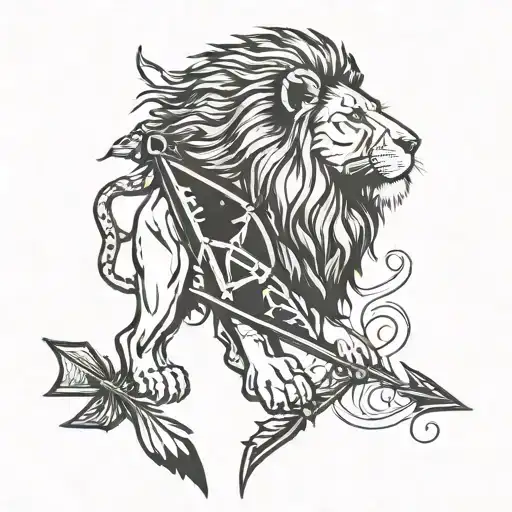 Lion Looking Back With Arrow In Back