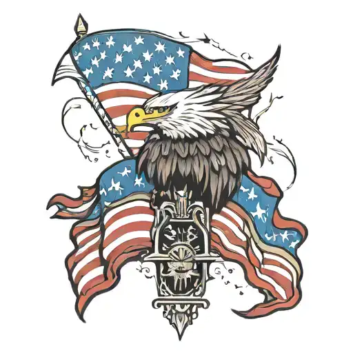 Thin Blue Line Flag With Eagle Coming Through Skin Sleeve