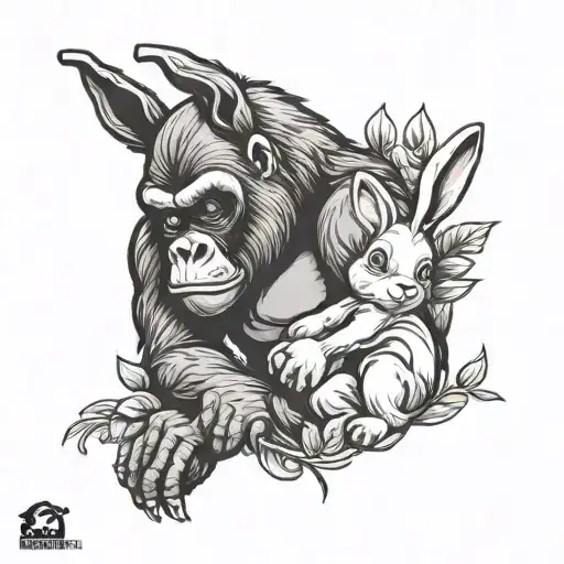 Gorilla Protecting A Bunny Rabbit
