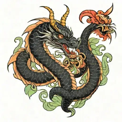 Dragon With A Snake And Rabbit Surrounded