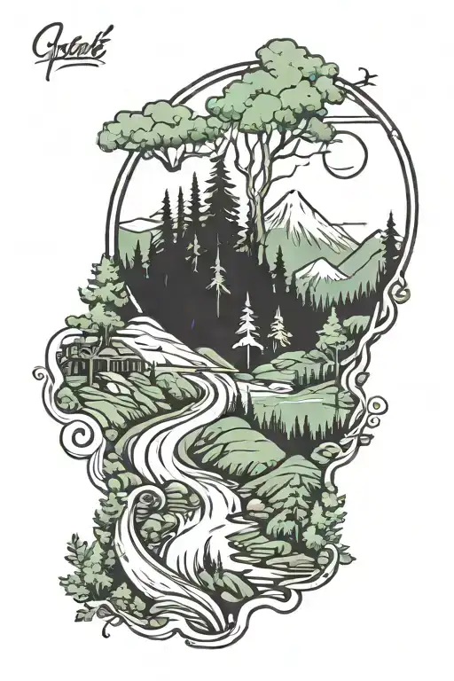 Mountain River Valley Forest Landscape