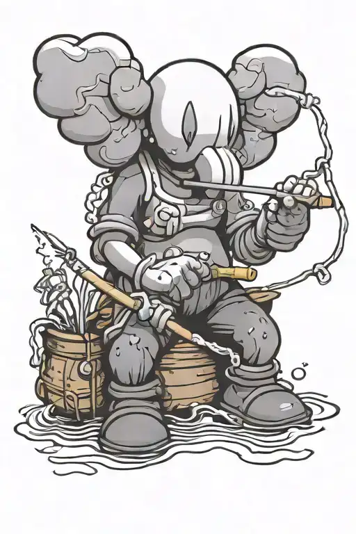 Kaws Figure Fishing In Black And White