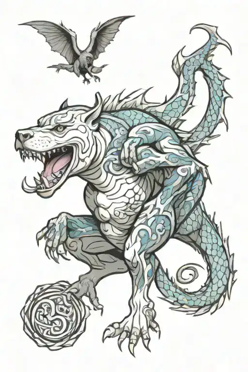 Pitbull Fighting A Dragon Wrapped