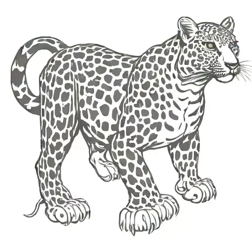 Black And White Leopard Horizontally In Traditional Technique