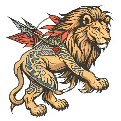 Lion With Arrows In Back Looking Away